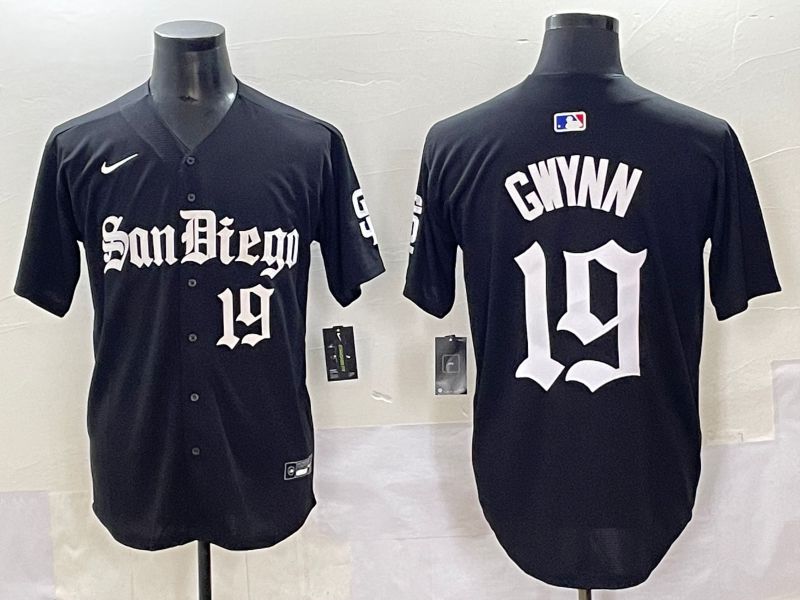 Men 2025 San Diego Padres #19 Gwynn Black Five generations Joint Name Nike MLB Jersey style 10->san diego padres->MLB Jersey